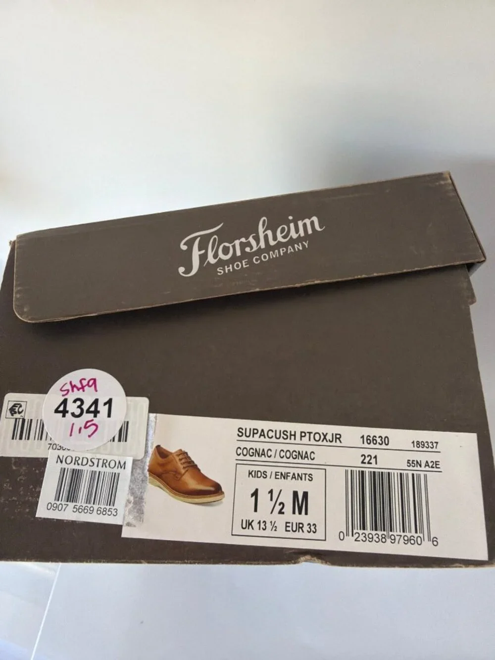 Florsheim Supacush Jr Cognac Brown Plain Toe Oxfords Kids Size 1.5